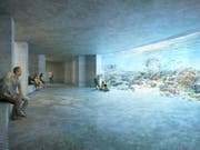 Im geplanten Ozeanium sollen Besuchende auf einem Rundgang von Basel aus entlang den Meeresströmungen die Tierwelt der Ozeane entdecken. (Visualisierung) (Bild: Keystone/Zoo Basel)