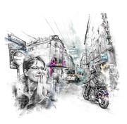 Rotlichtmilieu und Hells Angels: Jutta Huber bekam in Strassburg Recht. (Illustration aus dem Buch: Kornel Stadler)