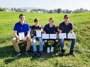 Die Preisträger der Jungschützen beim Verbansmeistschaftsfinal des Schützenverbands Hinterthurgau: Sven Frei, Benji Keiser, Lisa Siegrist und Steven Kennda. (Bild: PD)