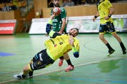 St. Otmars Kreisläufer Benjamin Geisser beim Kantersieg vor einer Woche gegen Wacker Thun. (Bild: Ralph Ribi)