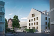 Rechts der Neubau Haus Wolf, verbunden mir einem Saal mit dem Traditionshaus Ochsen. (Visualisierung: PD)