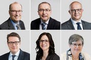 Markus Ritter, Thomas Ammann, Nicolo Paganini (obere Reihe v.l.), Benedikt Würth, Yvonne Suter und Barbara Dürr (untere Reihe v.l.). (Bilder: Keystone, Ralph Ribi, pd, Regina Kühne)