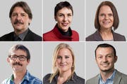 Paul Rechsteiner, Barbar Gysi, Claudia Friedl (obere Reihe v.l.), Ruedi Blumer, Monika Simmler, Arber Bullakaj (untere Reihe v.l.). (Bilder: Keystone, PD)