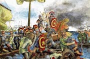 Die Seeschlacht zwischen Römern und Vindelikern (Kelten) 15 v. Chr. auf dem Bodensee – visualisiert von Roland Gäfgen. (Bild: Bilder: PD)