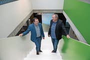Zeit-AG-Chef Stefan Müller (links) und der neue Firmenbesitzer Stefan Hermann. (Bild: Corinne Glanzmann, Sursee, 27. September 2018)