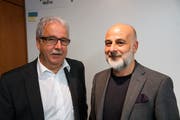 Die Sarner Gemeinderäte Beat Odermatt (Finanzen, links) und Cleo Bracale (Bildung und Kultur). (Bild: Romano Cuonz (Sarnen, 24. Oktober 2018))