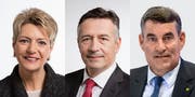 Die FDP-Bundesratskandidaten für die Nachfolge von Bundesrat Johann Schneider-Ammann (von links): Karin Keller-Sutter, Hans Wicki und Christian Amsler (Bilder: Keystone)