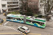 Anfang Jahr haben die Verkehrsbetriebe St.Gallen Probefahrten mit Batterietrolleybussen durchgeführt. (Bild: Hanspeter Schiess - 6. Februar 2018)