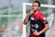Xamax-Topskorer Raphaël Nuzzolo feiert eines seiner Tore. (Bild: Laurent Gillieron/Keystone (Yverdon, 19. August 2018))