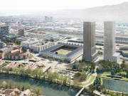 So könnte das zukünftige Fussballstadion auf dem Hardturm-Areal in Zürich aussehen. Am 25. November entscheiden die Stadtzürcher darüber an der Urne. (Bild: KEYSTONE/HRS REAL ESTATE AG/NIGHTNURSE IMAGES GMBH)