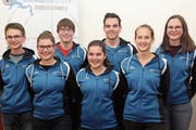 Die Urner Nachwuchsschützen (von links): Silas Stadler, Helena Epp, Flavio Indergand, Sandra Arnold, Fabio Wyrsch, Leonie Zurfluh und Nina Stadler. (Bild: Paul Gwerder, 25. Oktober 2018)