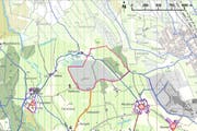 Neuer Perimeter für den Abbau von Kies (rote Umrandung).
