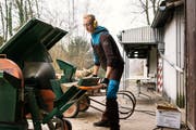 Ein Zivildienstangehöriger beim Sägen von Holz im Landschaftswerk Biel-Seeland. (Bild: Christian Beutler/Keystone (Orpund, 9. Dezember 2018))