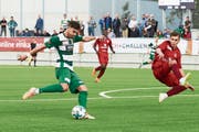 Da war die SCK-Welt noch in Ordnung: Stürmer Admir Seferagic schiesst das 1:0. (Bild: Jakob Ineichen (Kriens, 6. Oktober 2018))