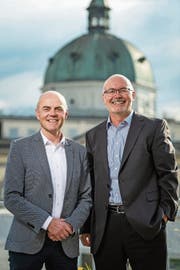 Andreas Etter (CVP, links) und der Parteilose Herbert Keiser gehören zu den Wahlsiegern in Menzingen. (Bild: Christian Hildebrand (7. Oktober 2018))
