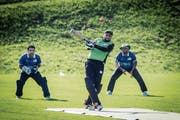 Der Schlagmann des St. Gallen Cricket Club (in Grün) in Aktion. (Bild: Hanspeter Schiess)