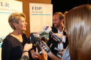 Rund 50 Journalistinnen und Journalisten aus der ganzen Schweiz haben am Dienstagnachmittag an der Medienkonferenz von Ständeratspräsidentin Karin Keller-Sutter teilgenommen. (Bilder: Hans Suter/Gianni Amstutz)