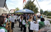 Die Musikgesellschaft Montlingen-Eichenwies unterhält die Vereinsdelegierten aus dem Kreis Rheintal mit flotter Blasmusik. (Bild: Max Tinner)