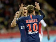 Die Superstars jubeln: Neymar und Cavani nach dem vierten PSG-Tor gegen Monaco (Bild: KEYSTONE/AP/CLAUDE PARIS)