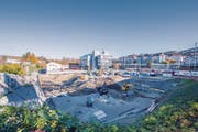 Grossbaustelle in St. Fiden: Hier entsteht die Überbauung «Vier Winkel» mit Hotel. (Bild: Urs Bucher)