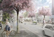 Die Alpenstrasse soll zur Begegnungszone werden. Visualisierung:PD