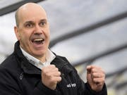 Ajoie-Trainer Gary Sheehan hatte einmal mehr gegen Visp allen Grund zur Freude (Bild: KEYSTONE/JEAN-CHRISTOPHE BOTT)
