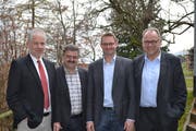 Stephan Scheidegger, stellvertretender Direktor Bundesamt für Raumentwicklung, Stefan Britschgi, Landwirt und St. Galler Kantonsrat, Peter Nüesch, Präsident Fachausschuss Landwirtschaft FDP und Ueli Strauss, Leiter Amt für Raumentwicklung Kanton St. Gallen (von links). (Bild: Adi Lippuner)