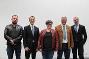 Sie verabschieden sich auf Ende Jahr aus dem Gemeinderat Schattdorf (von links): Reto Jäger, Urban Renggli, Rebecca Indergand, Rolf Zgraggen (Präsident) und Roman Walker (Bild: Markus Zwyssig, Schattdorf, 26. November 2018)
