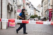 Die Polizei riegelt die Altstadt von Schaffhausen grossräumig ab. (Bild: Keystone/24. Juli 2017)