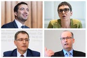 Sie sehen keinen schnellen Weg zu einem Rahmenabkommen mit der EU: Andrea Caroni (FDP/AR), Barbara Gysi (SP/SG), Roland Rino Büchel (SVP/SG) und Markus Ritter (CVP/SG). (Bilder: Keystone)