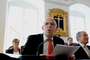 Landammann Christoph Amstad bei seiner Antrittsrede. (Bild: Markus von Rotz, Sarnen, 29. Juni 2018)
