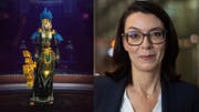Links: Die Gamefigur Ploxa. Rechts: Die neue SRF-Direktorin Nathalie Wappler. (Bild: Screenhot / Keystone, Ennio Leanza)