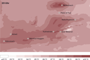 Deutlich zu sehen: Abends um 20 Uhr bleibt es in der Innenstadt warm.