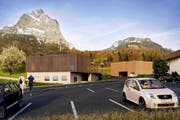 Die Rickenbach-Rotenfluh möchte neben der Talstation ein Parkhaus bauen. (Bild: Visualisierung Architron)
