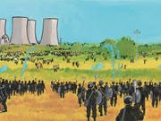 Eines der jüngsten Werke, die in der Tardi-Retrospektive im Basler Cartoonmuseum zu sehen sind: «Chacun de vous est concerné» von 2018. (Bild: Keystone/Krause & Johansen)