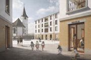 Beim Dorfplatz in Entlebuch soll eine neue Überbauung zu stehen kommen. (Visualisierung: PD)