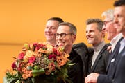 Matthias Hüppi während seiner letzten Sportpanorama-Sendung in den SRF-Studios in Leutschenbach. (Bild: Gaetan Bally/KEY)