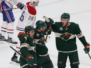 Nino Niederreiter (in der Mitte) freut sich über sein Tor zum 1:0 (Bild: Keystone/AP/Stacy Bengs)