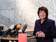 Bundesrätin Doris Leuthard verabschiedet sich mit einer letzten Medienkonferenz. (Bild: KEYSTONE/PETER SCHNEIDER)