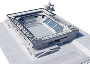 Grafik vorerst noch ohne Dach: So soll das neue Ambri-Stadion dereinst aussehen. (Bild: PD HCAP)
