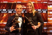 Nino Schurter und Daniela Ryf nach der Verleihung des Credit Suisse Sports Awards. (Bild: Melanie Duchene/Keystone (Zürich, 9. Dezember 2018))