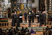 Das Ensemble Corund beeindruckte in der Marienkirche mit Chorwerken aus der Renaissance. (Bild: Patrick Hürlimann (Unterägeri, 1. Dezember 2018))
