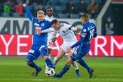 Je länger er in Luzern spielt, desto besser wird er: Marvin Schulz (links). (Bild: Martin Meienberger/Freshfocus (Luzern, 25. November 2018))