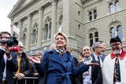Bundesrätin Karin Keller-Sutter nach ihrer Wahl. (Bild: Keystone/ Alexandra Wey)