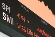 Die LED-Wand im Eingangsbereich der Neuen Börse Zürich-West. (Bild: KEYSTONE/Ennio Leanza (16. Mai 2017)
