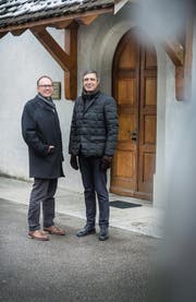 Vor der Klösterlikirche in Frauenfeld: der abtretende Präsident Lukas Leutenegger neben seinem Nachfolger per Anfang 2019, Thomas Harder. (Bild: Andrea Stalder)