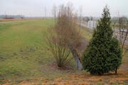 Aus dem Bach neben der Autobahn A13 musste mit Hilfe eines Kranwagens das Auto geborgen werden. Die Bergungsaktion hatten die Unfallbeteiligten selbst organisiert. (Bild: Hildegard Bickel)