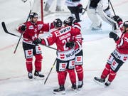 Torjubel von Team Canada, das am Spengler Cup einmal mehr im Final steht (Bild: KEYSTONE/SPENGLER CUP/MELANIE DUCHENE)