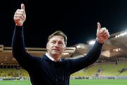 Ralph Hasenhüttl letzte Saison als Coach von RB Leipzig im Stadion von Monaco. (Claude Paris/AP)