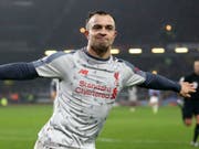 Xherdan Shaqiri schelmische Freude nach dem Tor gegen Burnley (Bild: KEYSTONE/AP PA/NIGEL FRENCH)